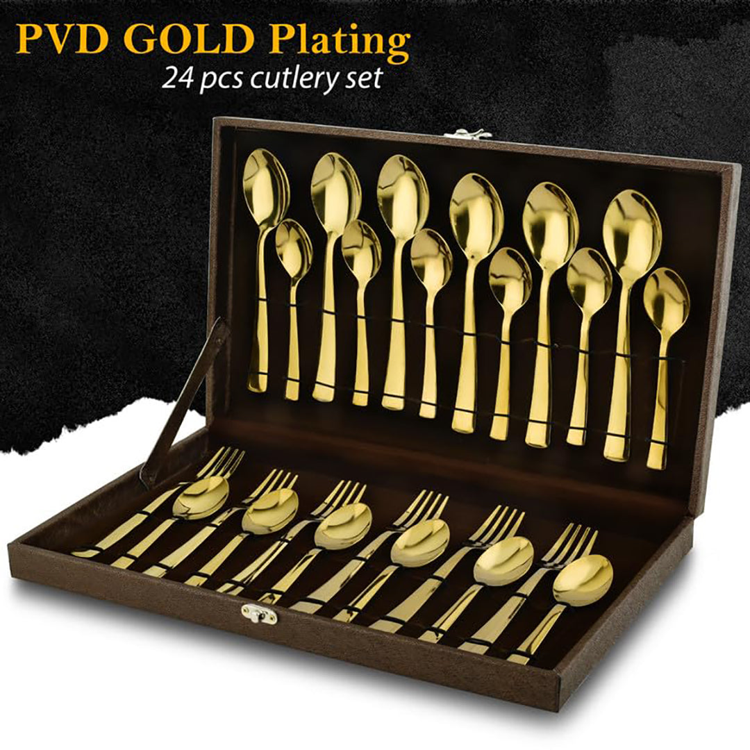 24pc Stainless Steel Golden Impress Cutlery | Gift Box | PVD Gold
