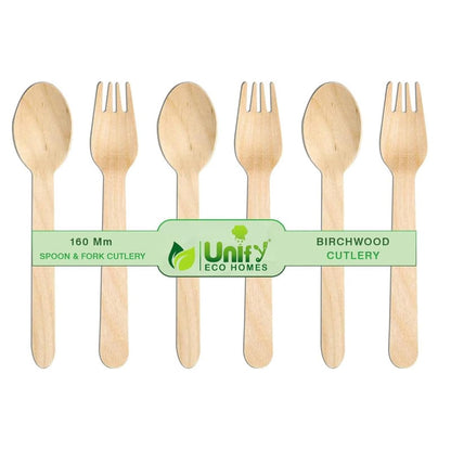 50 Pcs Disposable Wooden Spoons & Forks | 160mm, Eco-Friendly, Biodegradable | Party, WeddingWDSF501 1