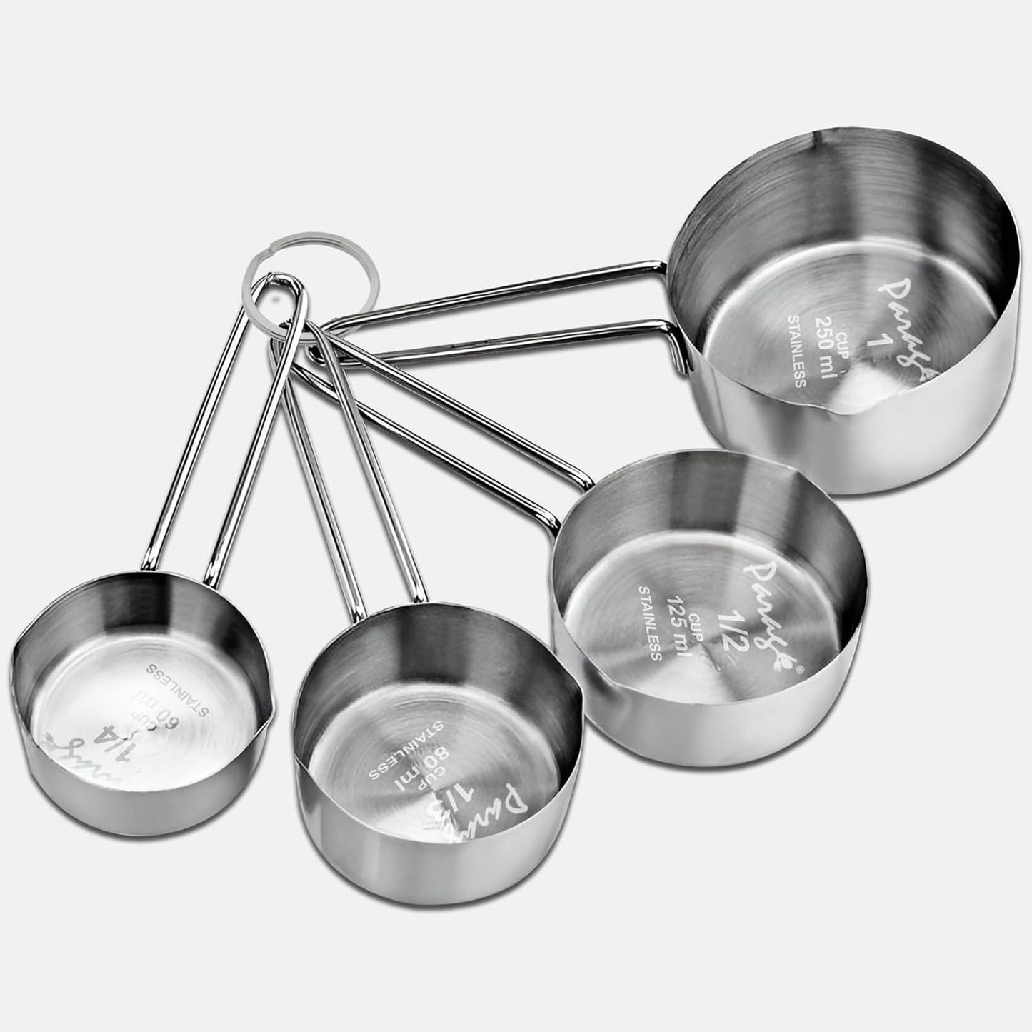 4 Pcs Stainless Steel Measuring Cups - Stackable Professional Set with Wire Handles for Dry & Liquid Ingredients, Cooking & Baking, Kitchen GadgetsWMSRCP1 1