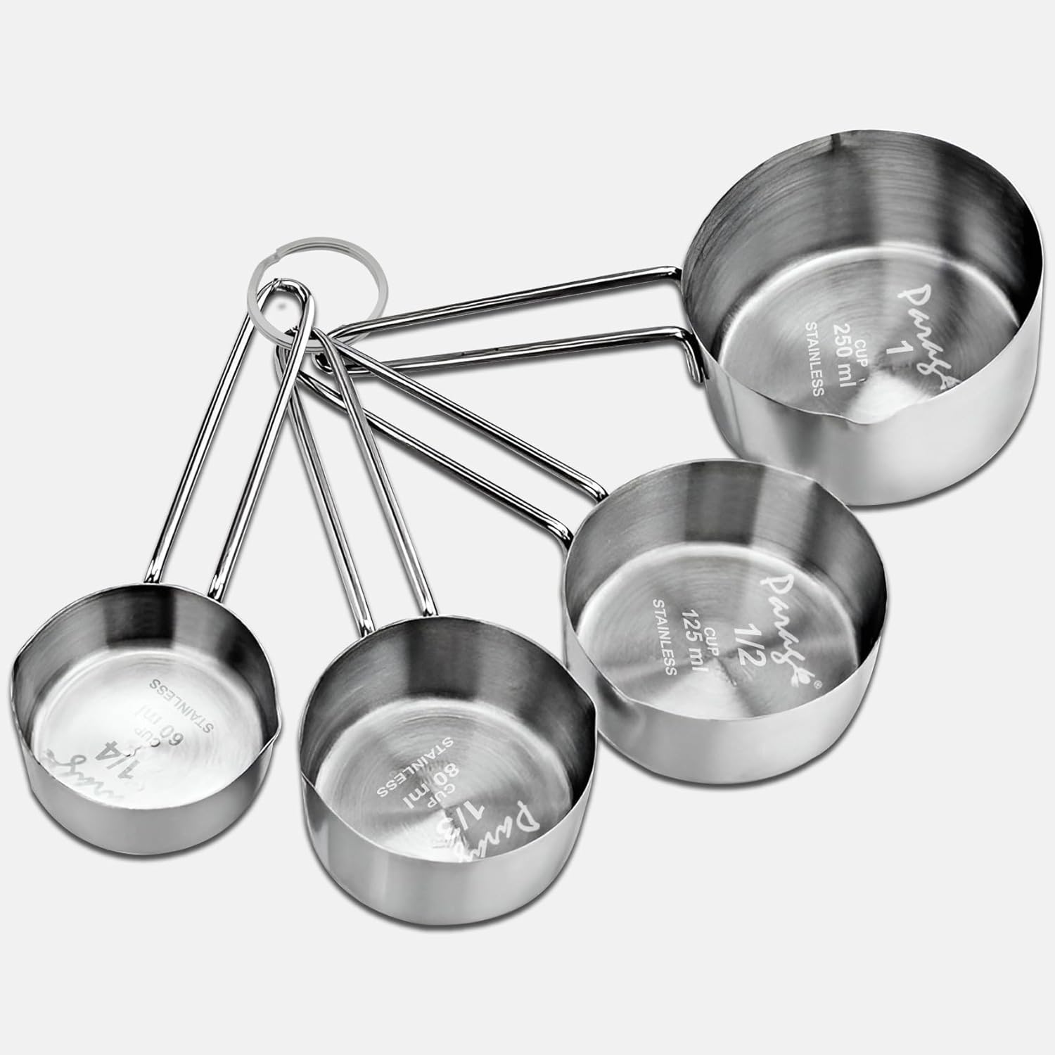 4 Pcs Stainless Steel Measuring Cups - Stackable Professional Set with Wire Handles for Dry & Liquid Ingredients, Cooking & Baking, Kitchen GadgetsWMSRCP1 1
