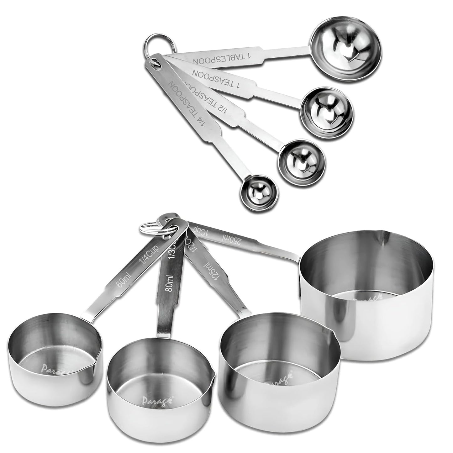 Stainless Steel Measuring Cups & Spoons Combo Patti Handle | 4 Cups & 4 Spoons, Stackable Professional Kitchen Gadgets for Cooking & BakingHMSRSPCP1 1