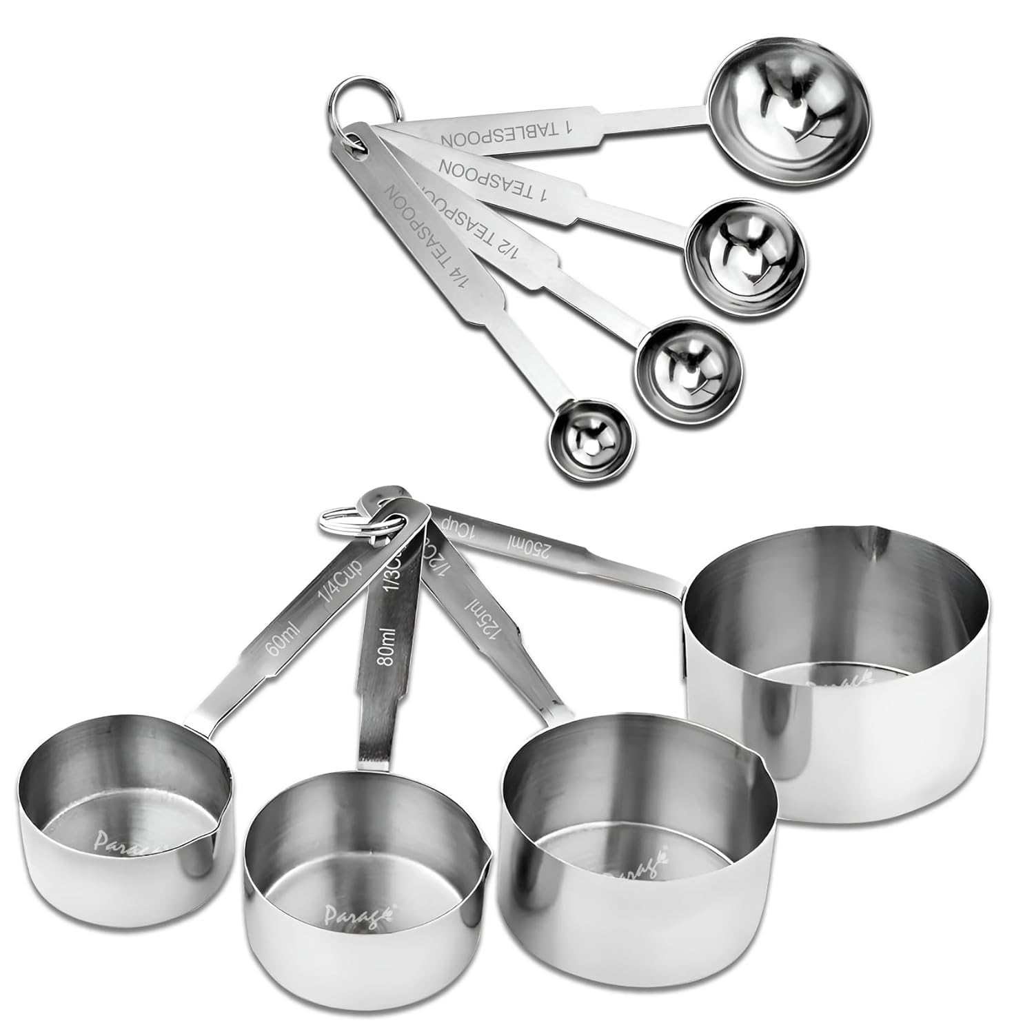Stainless Steel Measuring Cups & Spoons Combo Patti Handle | 4 Cups & 4 Spoons, Stackable Professional Kitchen Gadgets for Cooking & BakingHMSRSPCP1 1
