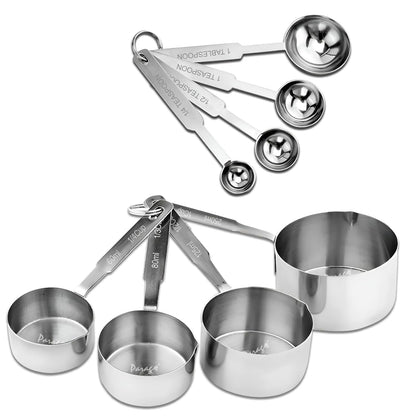 Stainless Steel Measuring Cups & Spoons Combo Patti Handle | 4 Cups & 4 Spoons, Stackable Professional Kitchen Gadgets for Cooking & BakingHMSRSPCP1 1