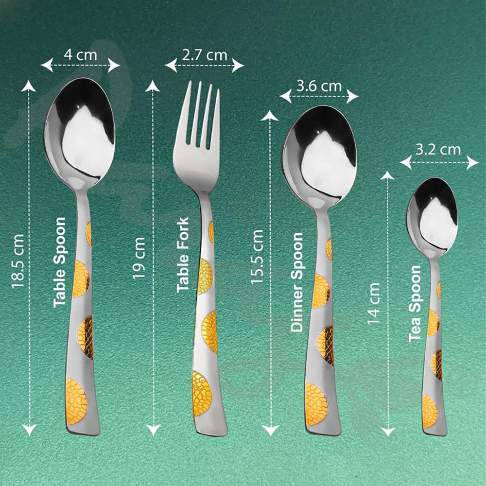 25 Pieces 24K Gold Moonpress Stainless Steel Cutlery Set - Table Spoons, Forks & Stand