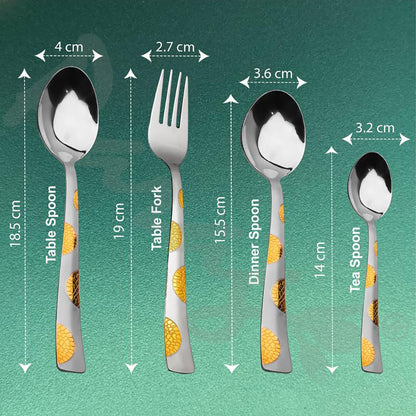 25 Pieces 24K Gold Moonpress Stainless Steel Cutlery Set - Table Spoons, Forks & Stand
