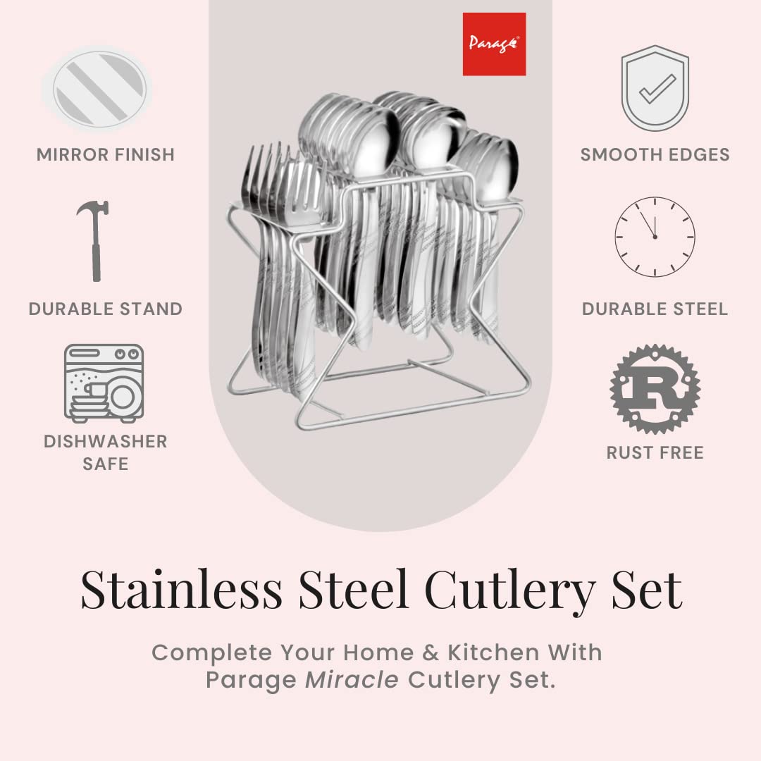 25 Pcs Stainless Steel Cutlery Set with Stand | Mirror Finish Dining Table Set MIRACLEPARAG 3