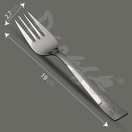 6 Pieces Stainless Steel Forks Set, 19 cm Premium Silver Dining Cutlery with Moonpress Design - Luxury Forks for Home & Kitchen