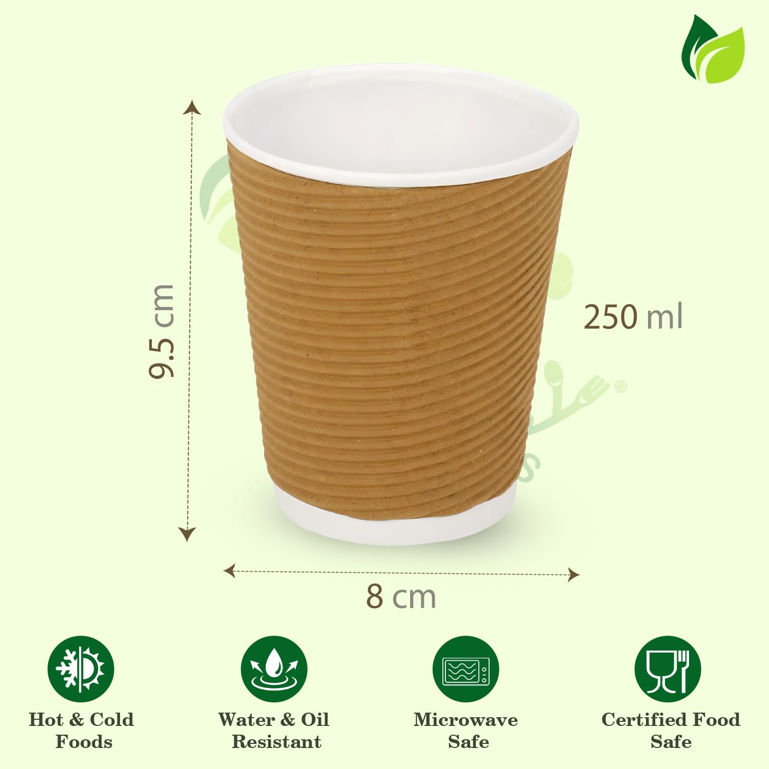 50 Ripple Paper Cups | 250ml Non-Slip | Coffee & Drinks50PRGLASS250ML1 2