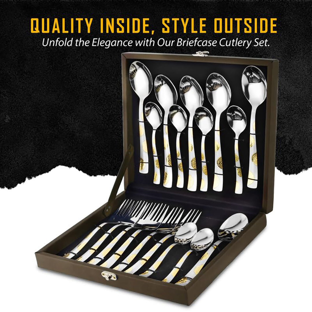 18pc Stainless Steel Golden Cutlery | Gift Box | Moonpress