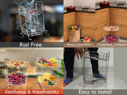 Stainless Steel 2-Tier Fruits & Vegetables Basket | Kitchen Storage Rack Organizer (Chrome) HEXA2BSKTC 5