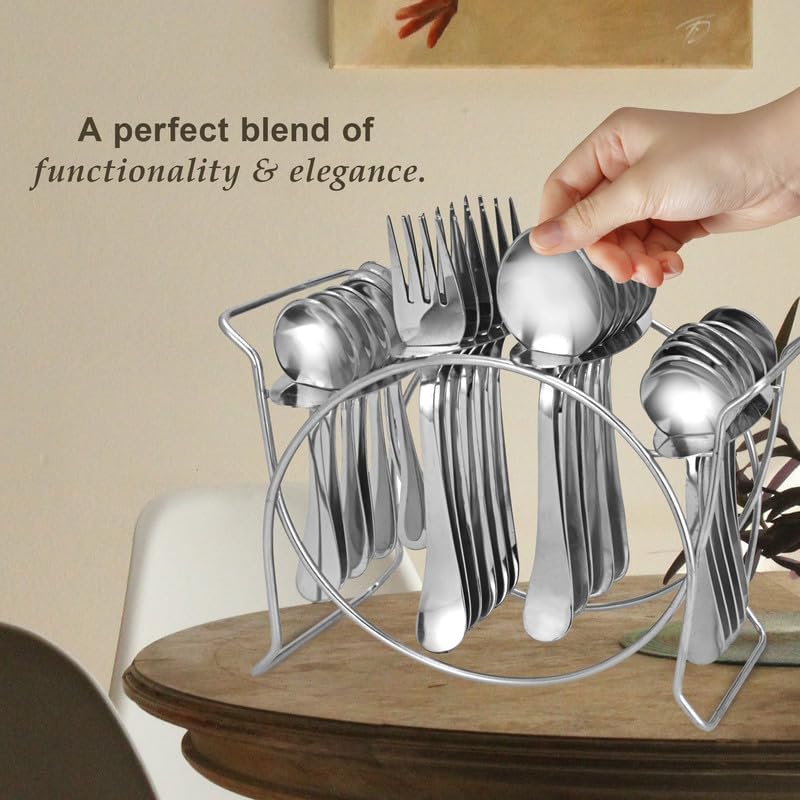 Stainless Steel Cutlery Stand - Heavy Duty Oval Rack for 24 Pieces, Chrome FinishAURASTAND1 4