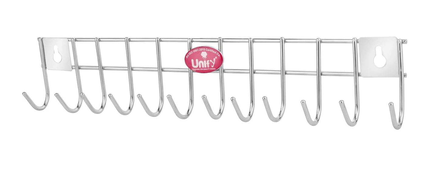 Stainless Steel Wall Cloth Hanger | 12 Hook Door Mounted Rack Silver 12HOOKRAIL 1