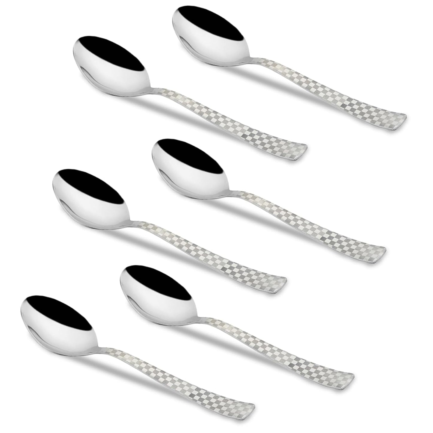6 Pieces Stainless Steel Premium Dinner Spoon Set, 16 cm, Silver, Checks Design 6CHESSBS 1
