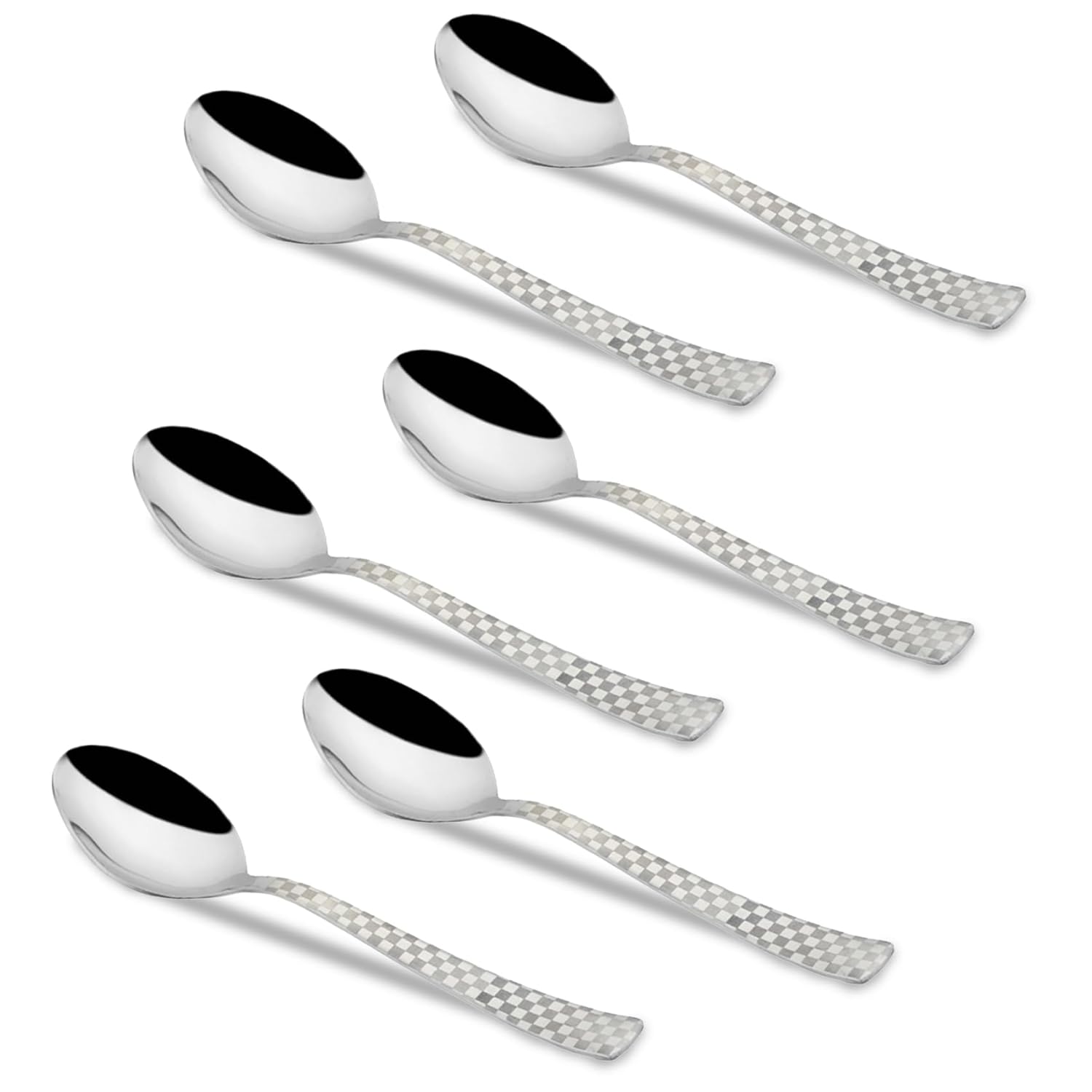 6 Pieces Stainless Steel Premium Dinner Spoon Set, 16 cm, Silver, Checks Design 6CHESSBS 1