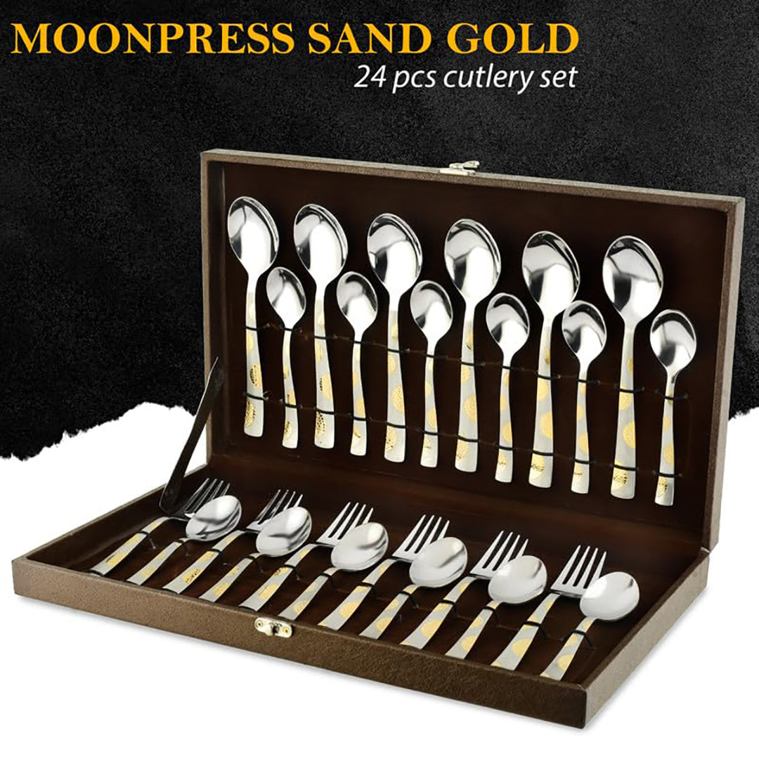 24pc Stainless Steel Golden Cutlery | Gift Box | Moonpress