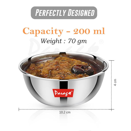 9 Pcs Stainless Steel Bowls/Katori/Wati - Heavy Gauge, Mirror Finish, 220 ml Each, Silver Set