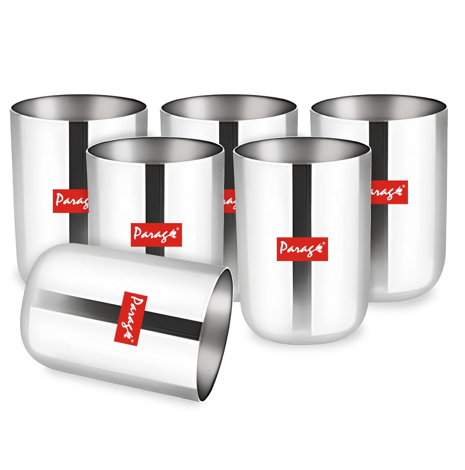 6 Pcs Stainless Steel Heavy Gauge Glass Set - 300ml Scratch Resistant Water & Juice Glasses, Silver6PCAPGLPL1 1