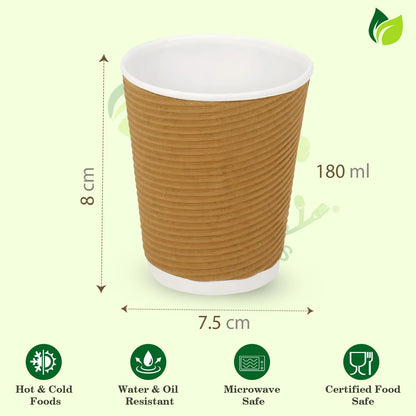 25 Ripple Paper Cups | 180ml Non-Slip | Coffee & Drinks25PRGLASS180ML1 2