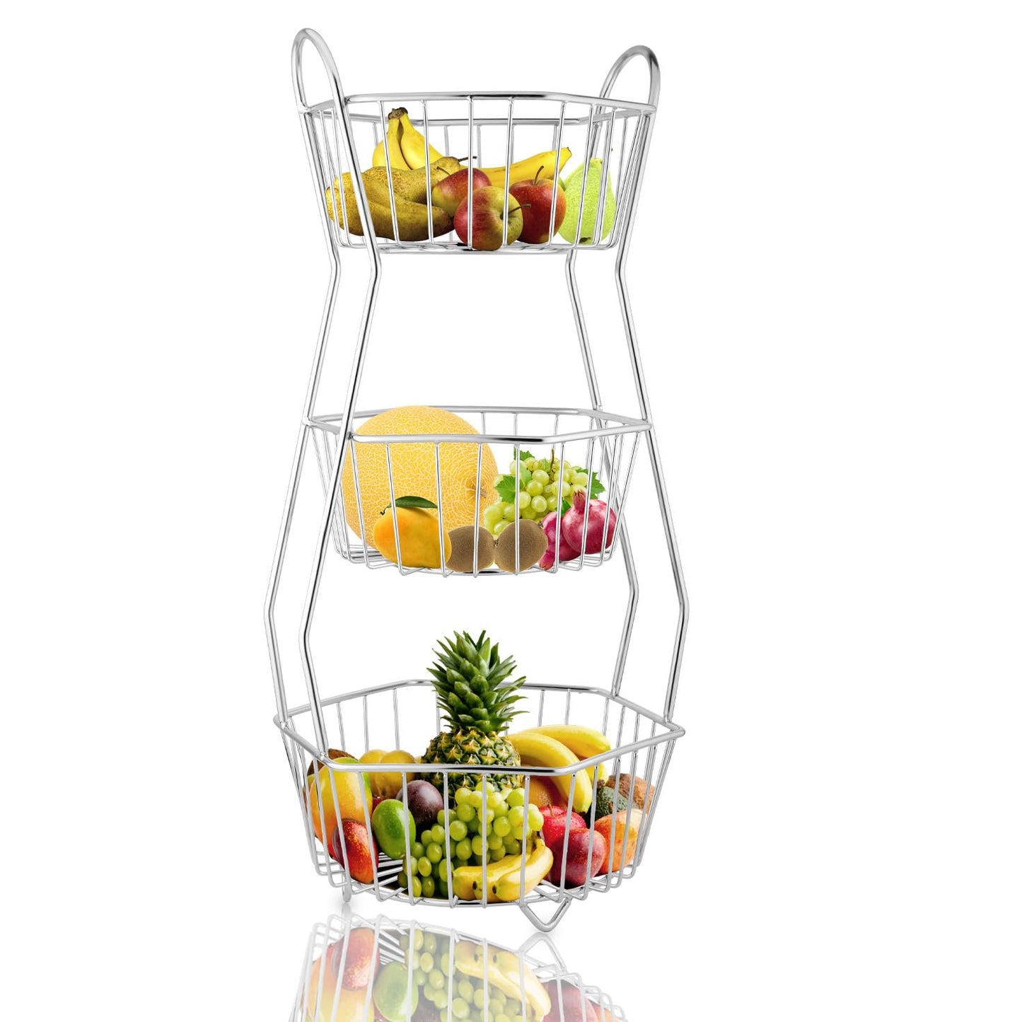 3-Tier Stainless Steel Fruit Basket - Hexagonal, Kitchen & Dining Table StandHEXA3TIER1 1