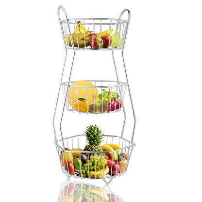 3-Tier Stainless Steel Fruit Basket - Hexagonal, Kitchen & Dining Table StandHEXA3TIER1 1