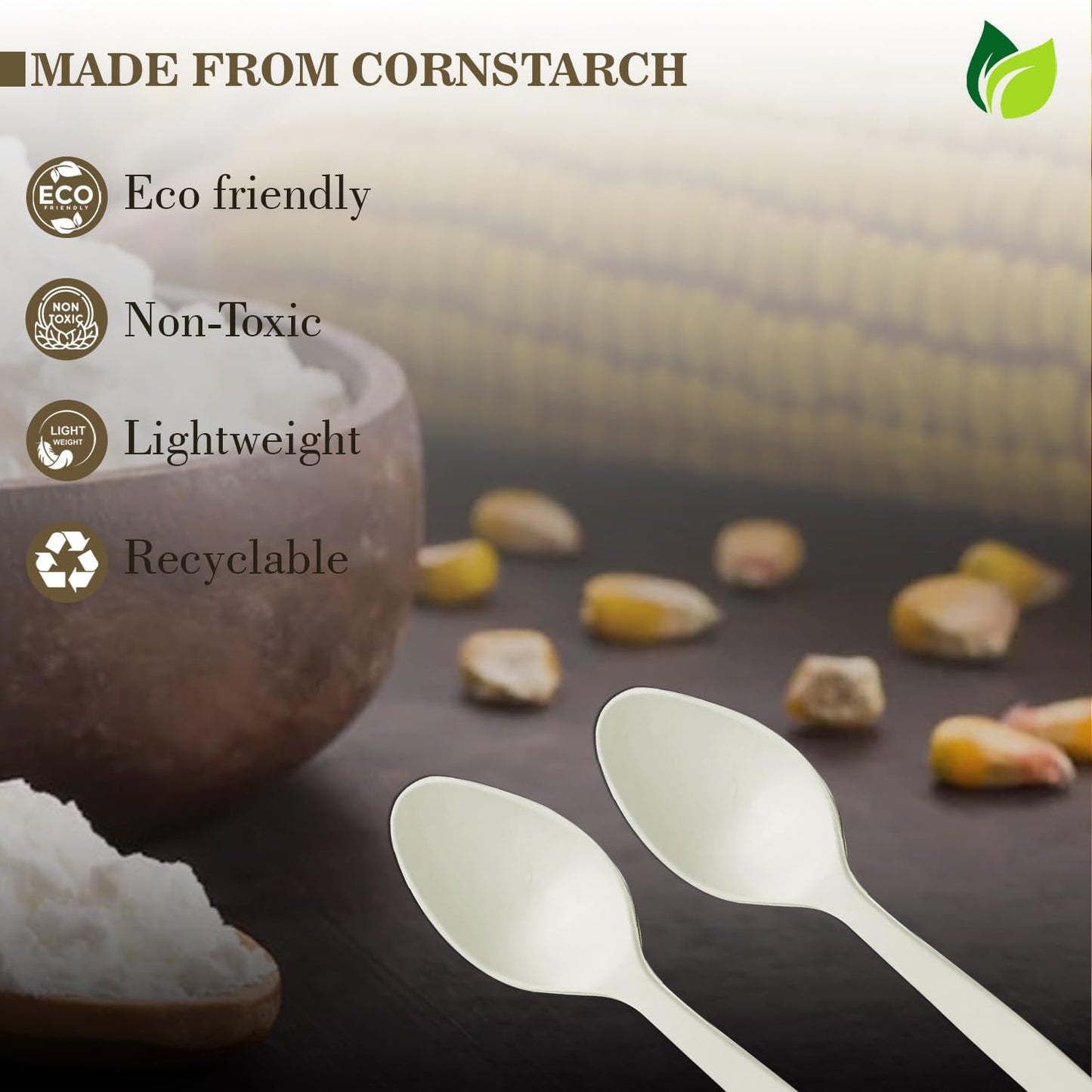 100pc Biodegradable Cornstarch Spoons | Eco-Friendly | PartyCPSPOON1001 3