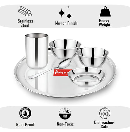 6pc Stainless Steel Dinner Set | Thali Heavy Gauge | Silver6PCDSPL1 3