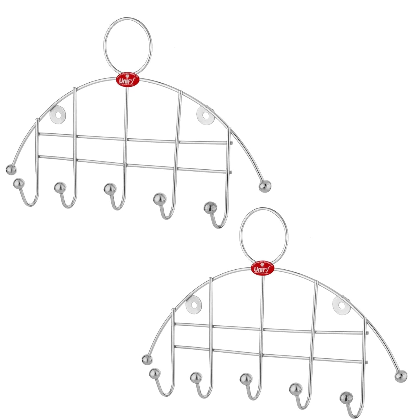 2-Piece Stainless Steel Wall Cloth Hanger with 5 Hooks | Bathroom & Kitchen (Silver) 5HOOKRAIL2 1