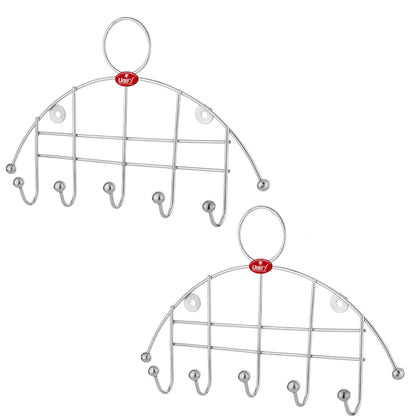 2-Piece Stainless Steel Wall Cloth Hanger with 5 Hooks | Bathroom & Kitchen (Silver) 5HOOKRAIL2 1