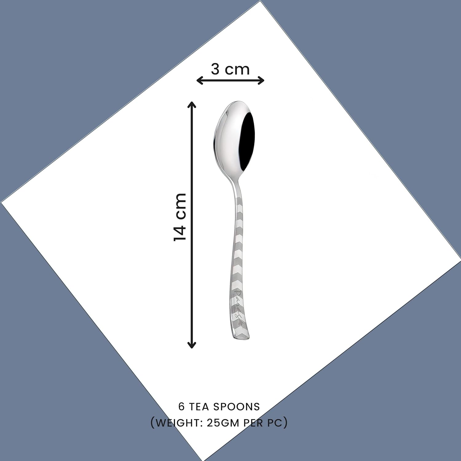 Stainless Steel Tea Spoon Set of 6 | Arrow Design Small Spoons for Home & Kitchen | 14 cm, Silver