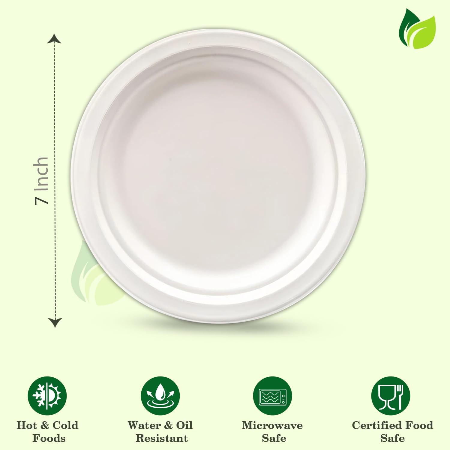 50pc Bagasse Plates | 7in Eco-Friendly Disposable | White7INCHBGPLATE501 2