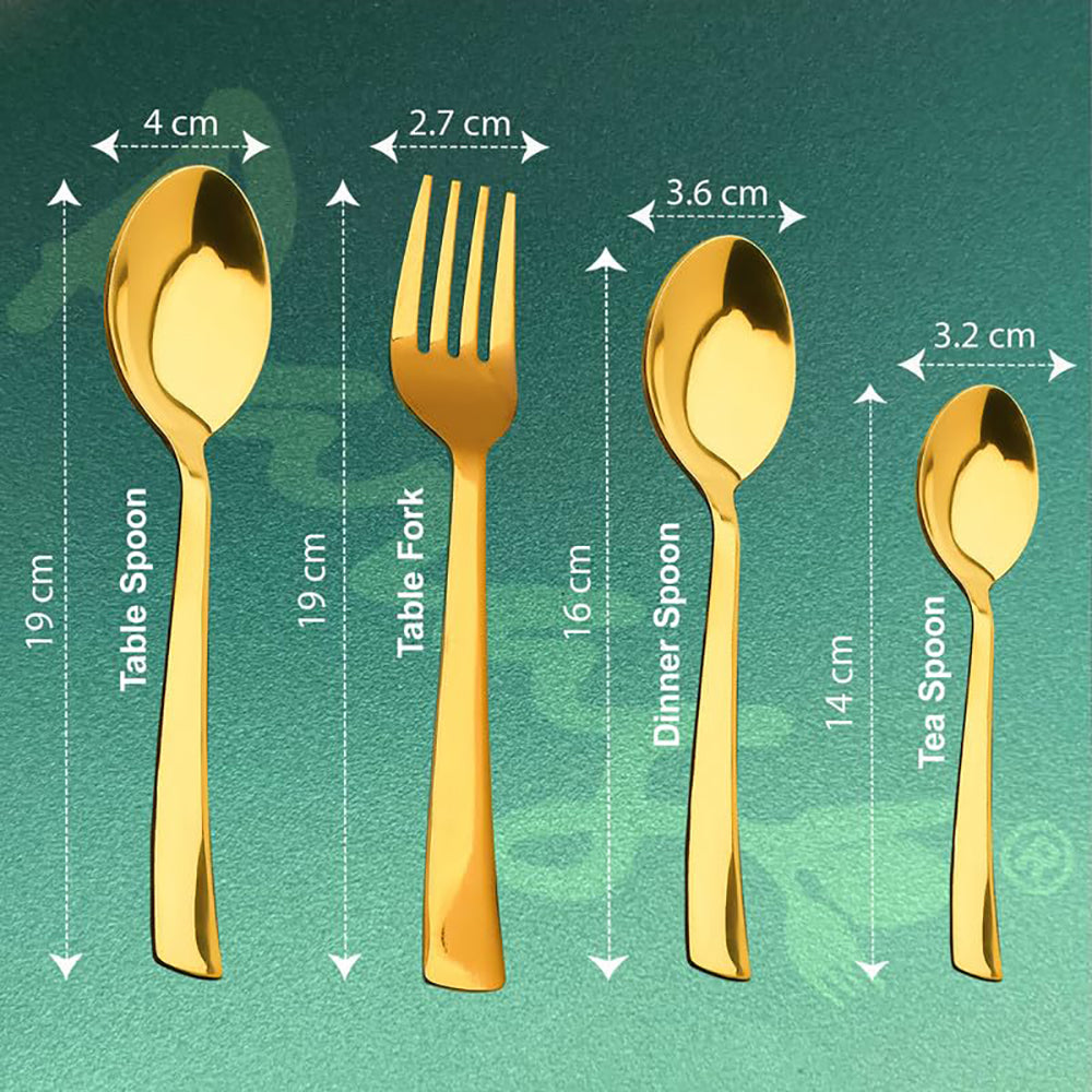 25-Piece PVD Gold Premium Stainless Steel Cutlery Set with Stand – Forks, Spoons & Tea Spoons for Elegant Dining Table