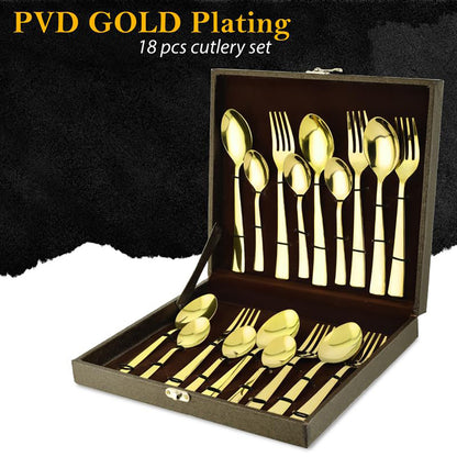 18pc Stainless Steel Golden Cutlery | Gift Box | PVD Gold