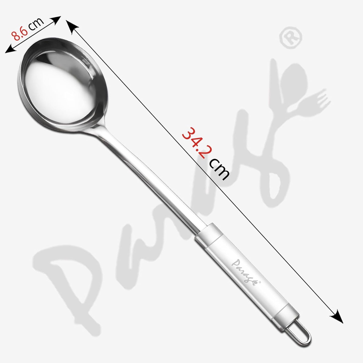 Stainless Steel Kitchen Ladle | 34.2cm Heavy-Duty Spoon for Cooking & Serving Gravies, Dal & Curries (Silver) 1DTPIPELADLE 3