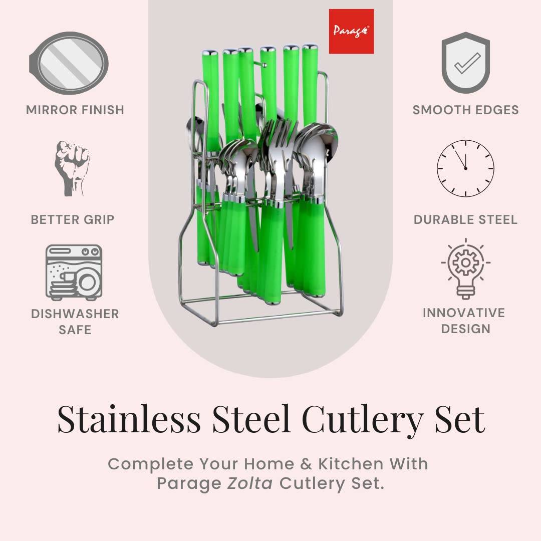 25 Pcs Stainless Steel Cutlery Set with Stand for Kitchen & Dining | Green ZOLTAPARAGG 3