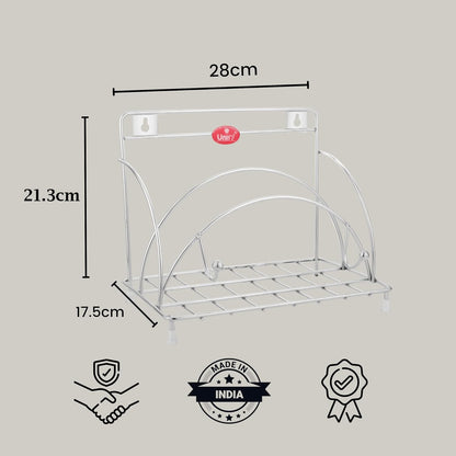 Stainless Steel Round Chakla Belan Tawa Stand | Rolling Pin & Board Holder, Corner Shelf (Silver) CBTSNEW 3