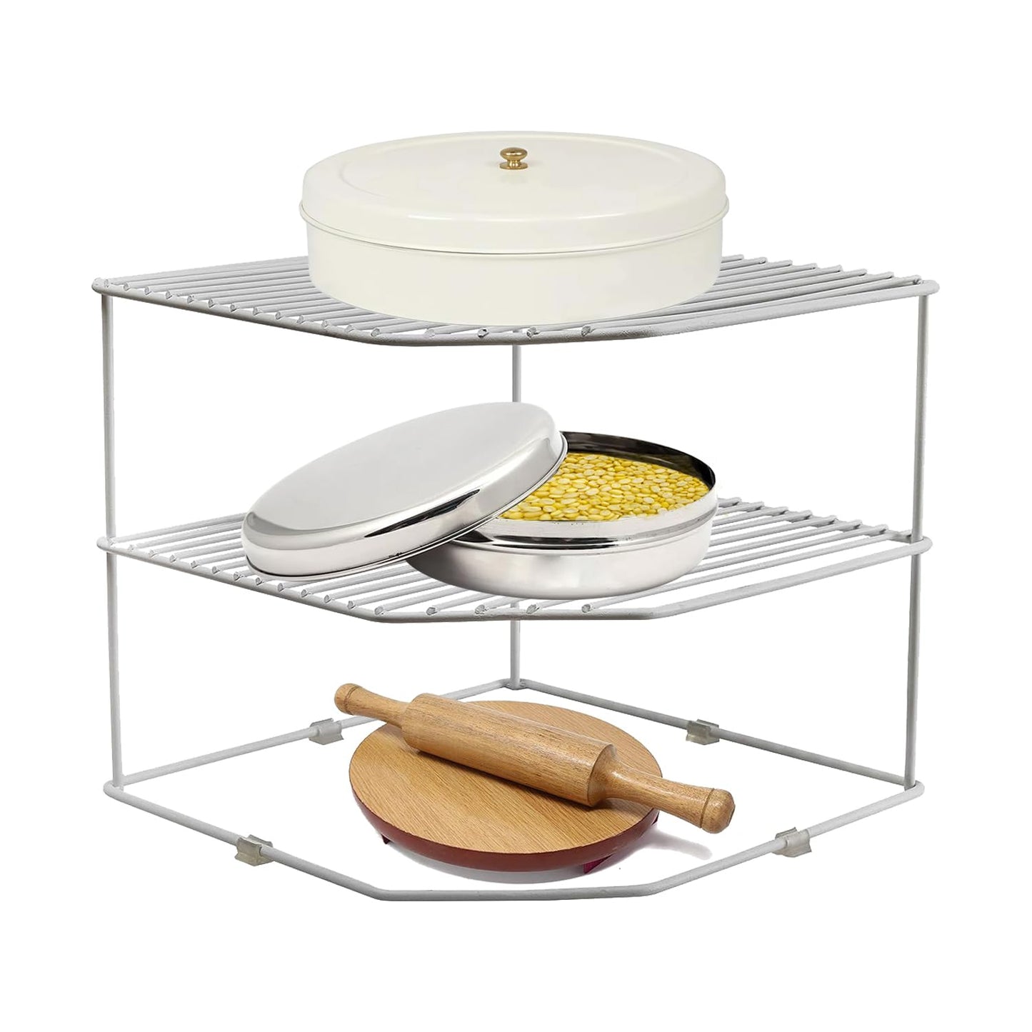 Multipurpose Stainless Steel Corner Shelf Rack – 25×25×30?cm, Chrome Finish PCSHELF3 1