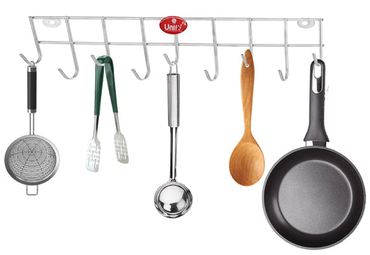 Stainless Steel Wall Cloth Hanger with 9 Hooks | Door Mounted for Bathroom & Kitchen (30.5 cm, Silver)