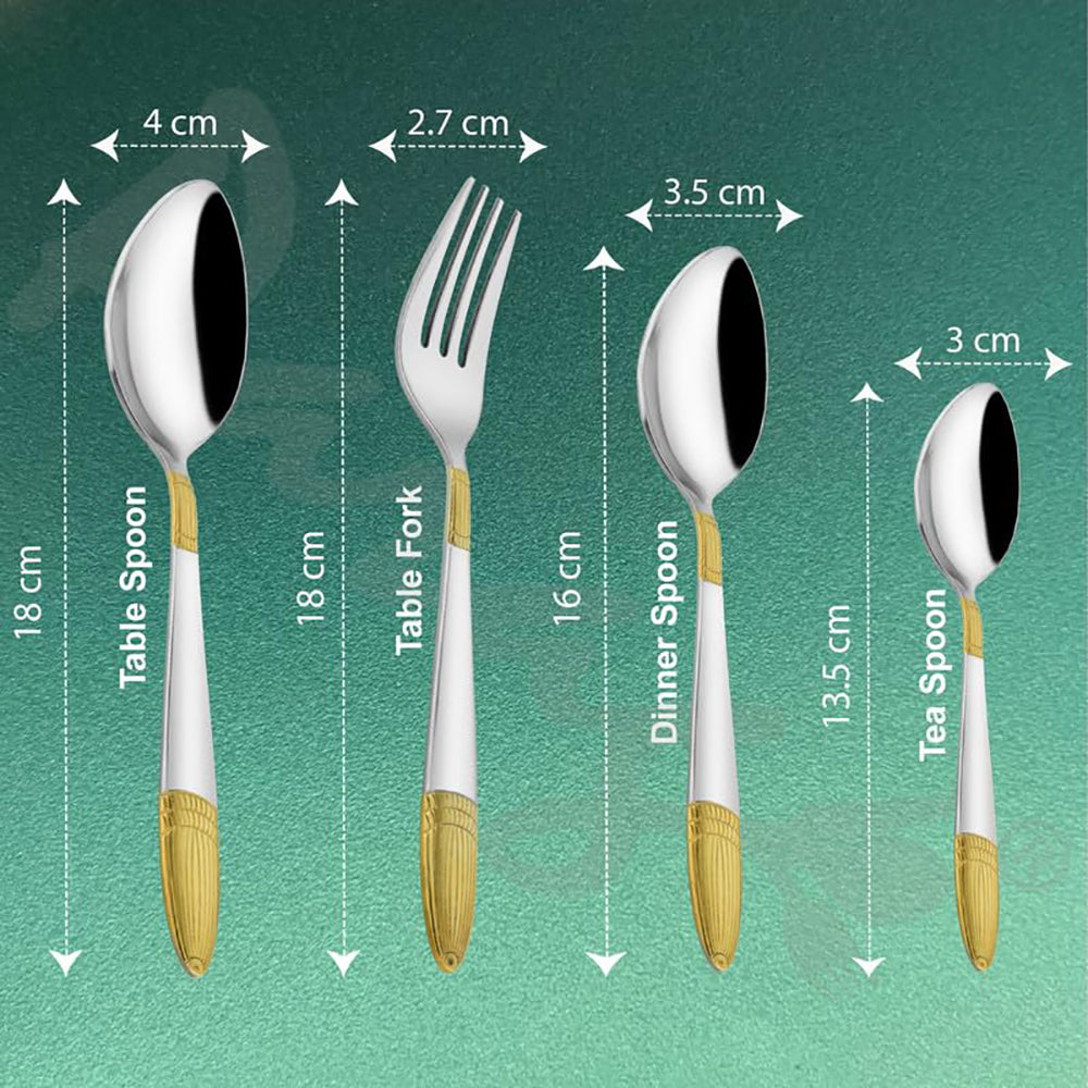 25-Piece Ivory Gold Stainless Steel Cutlery Set with Stand | 24K Gold Plated Spoons & Forks