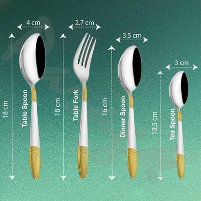 25-Piece Ivory Gold Stainless Steel Cutlery Set with Stand | 24K Gold Plated Spoons & Forks