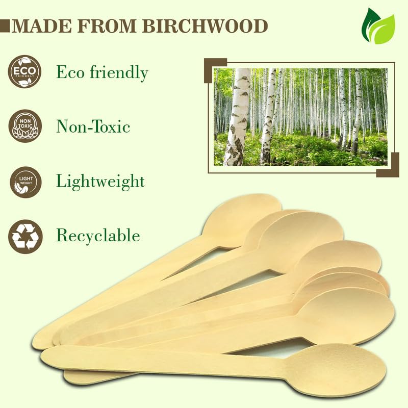 200-Pack 160mm Disposable Wooden Spoons | Eco-Friendly, Biodegradable & Compostable Cutlery - Ideal for Birthday, Wedding & PartyWDSPOON2001 3