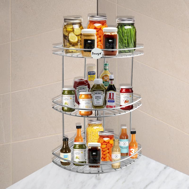 3-Tier Stainless Steel Kitchen Rack | Multipurpose Corner Shelf & Organizer, Vegetable Stand & Storage, 23×23×48 cm93CORNER1 2