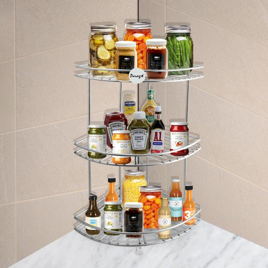 3-Tier Stainless Steel Kitchen Rack | Multipurpose Corner Shelf & Organizer, Vegetable Stand & Storage, 23×23×48 cm