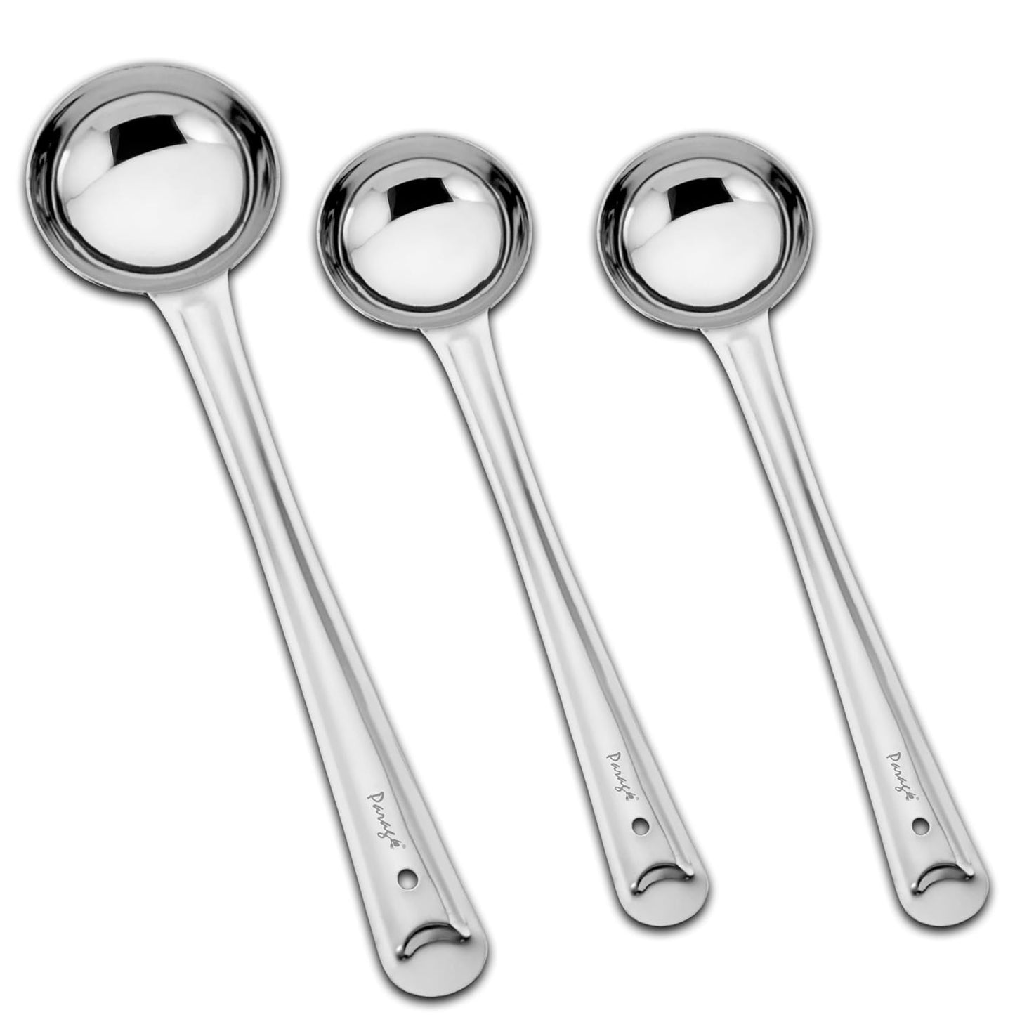 3-Piece Stainless Steel Ladle Set | Karchi/Soup Ladle/Kalchun, Silver (12.5” x1 & 11” x2)