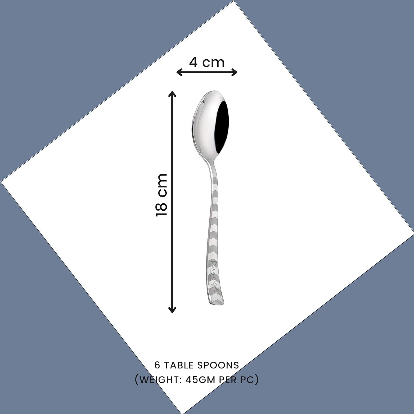 Stainless Steel Dessert Spoon Set of 6 | Premium Arrow Design Table Spoons | 18 cm, Silver 6ARROWDS 3