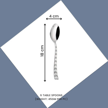 Stainless Steel Dessert Spoon Set of 6 | Premium Arrow Design Table Spoons | 18 cm, Silver 6ARROWDS 3