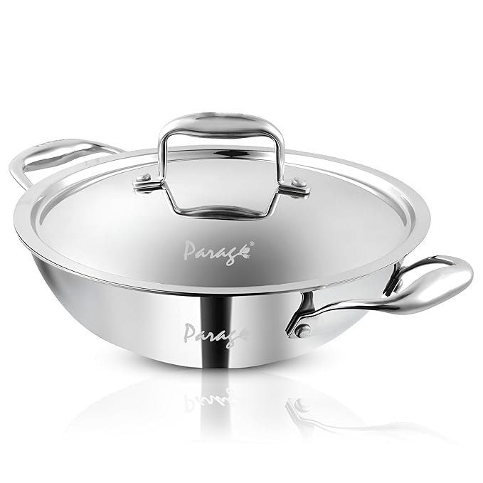 Tripure Triply Stainless Steel Kadai with Lid 28 cm, 4L | Induction & Gas Compatible TPKADHAI28CM 1