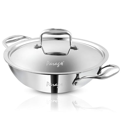 Tripure Triply Stainless Steel Kadai with Lid 28 cm, 4L | Induction & Gas Compatible TPKADHAI28CM 1