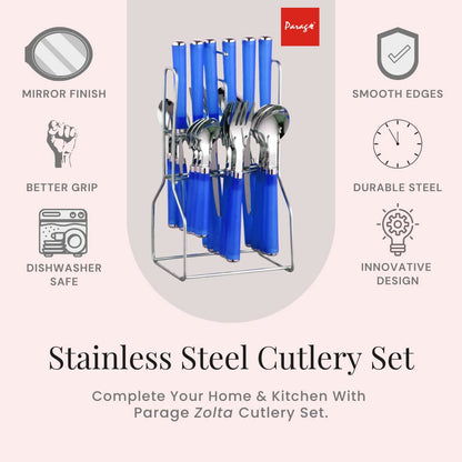 25 Pcs Stainless Steel Cutlery Set with Stand for Kitchen & Dining | Blue ZOLTAPARAGB 3