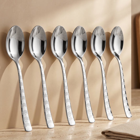 Dinner Spoon Set | 18cm, 6 piece | Stainless Steel | Silver | Arrow Design