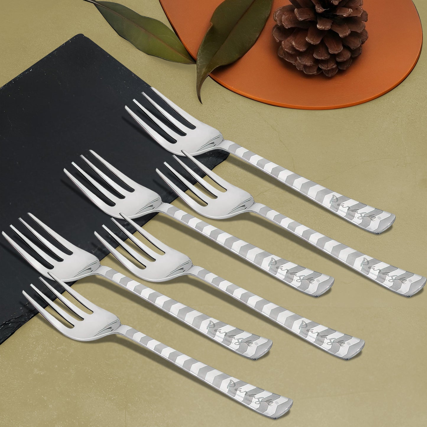 6-Piece Stainless Steel Baby Forks Set | 16cm Dining Cutlery with Checks Design - Shiny Sturdy Handle Tableware for Home & Kitchen